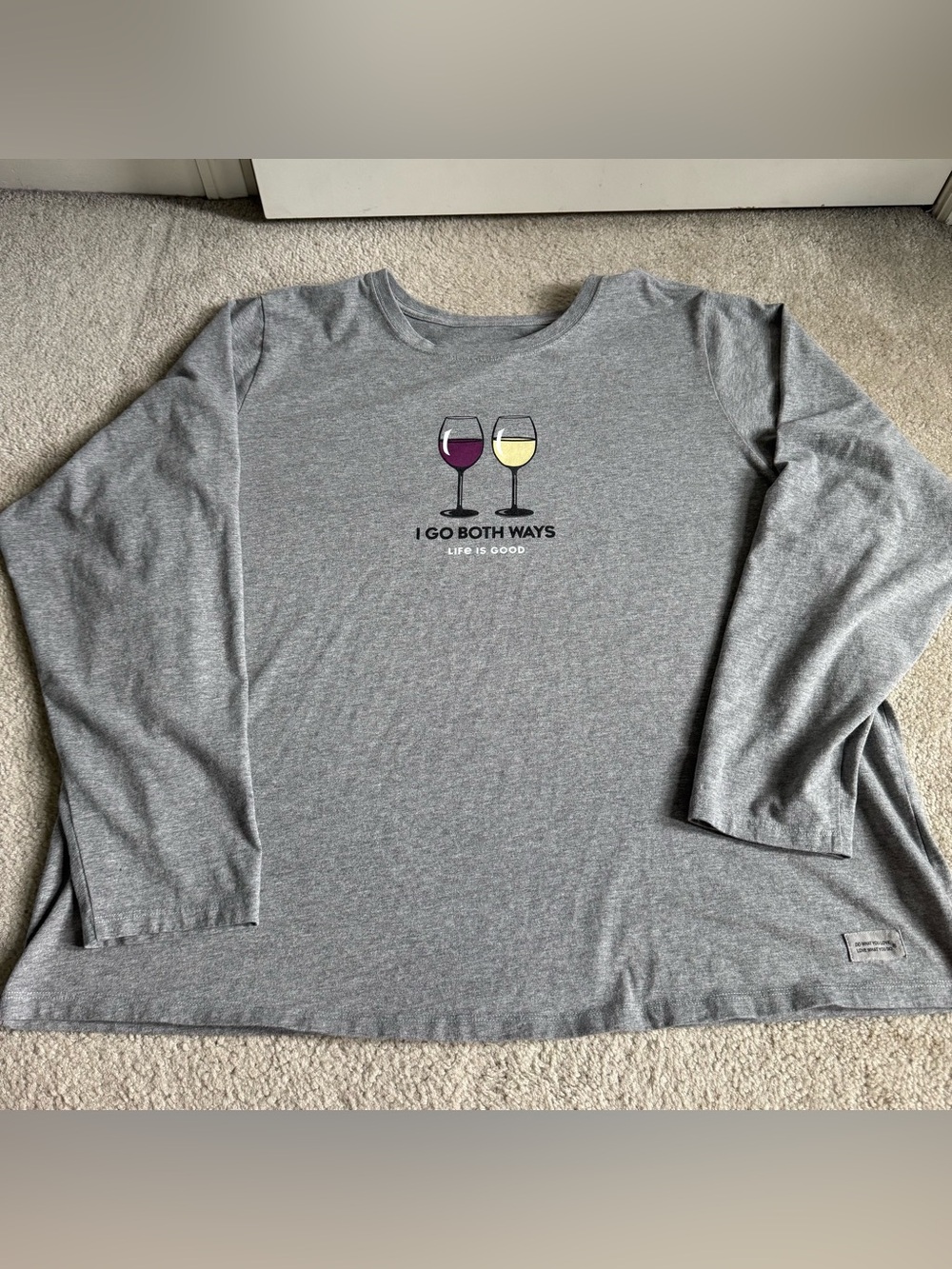 Life Is Good Long Sleeve Wine T-shirt Large Womens Red White I Go Both Ways XXXL